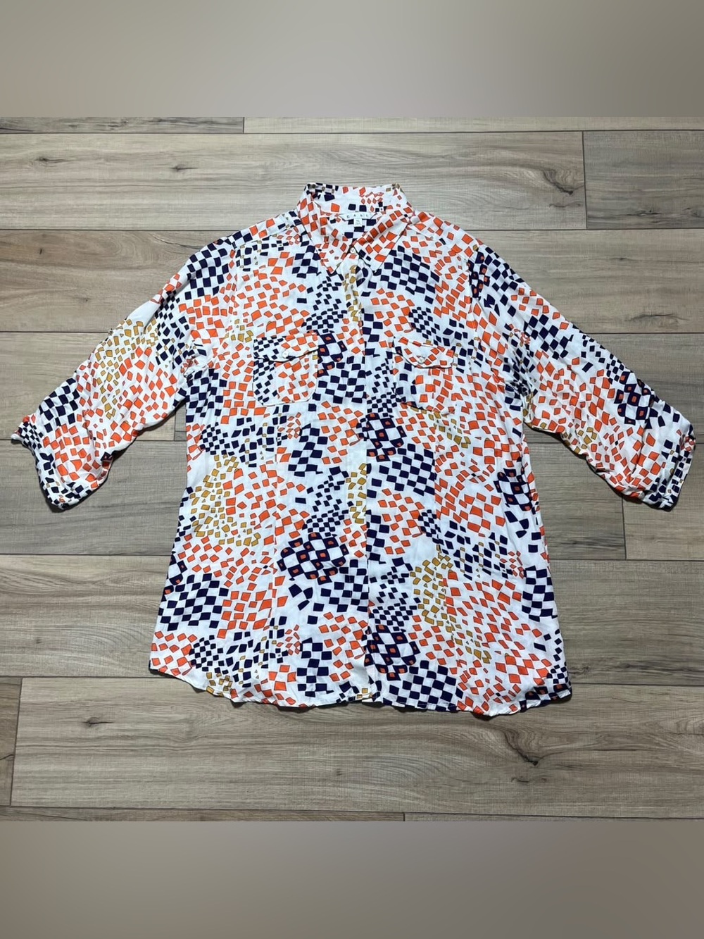 Cabi Womens Grand Prix Button Down Roll Tab 3/4 Sleeve Shirt Size XL